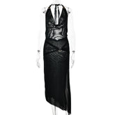 Robe à lacets, dos nu, fente haute, col évasé